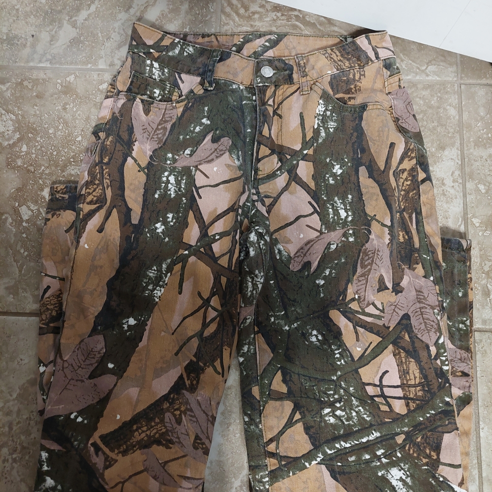 Women's Small 26 Camouflage Wide Leg Straight Jean Pink Tan Orange Green